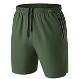 Herren Sport Shorts Kurze Hose Schnell Trocknend Sporthose Leicht mit Reißverschlusstasche(Armeegrün,EU-XL/US-L)