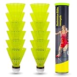 Sportyfits® 12x Federbälle gelb Badmintonbälle für Training & Wettkampf Badminton - für Outdoor & Indoor