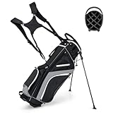 COSTWAY Golfbag, Golftasche mit 14-facher Unterteilung & 6 Taschen, Golf Stand Bag mit Standfüßen & Regenhaube, leichte Pencil...