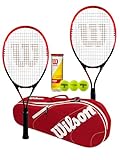 Wilson Federer Tennisschläger im Twin-Set mit Wilson Advantage Schlägertasche und 3 Championship Tennisbällen