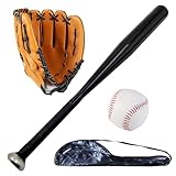 25 Zoll/63 cm Aluminium Baseball Bat Set mit Handschuh und Baseball für Softball, Schlagtraining, Pickup -Spiele (Schwarz,Länge...