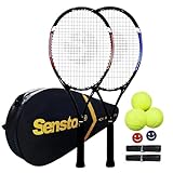 Senston Tennisschläger für Erwachsene 68,6 cm Tennisschläger – 2 Spieler Tennisschläger Set mit 3 Bällen, 2 Griffen, 2...