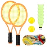Tennisschläger Kinder, 2 in 1 Badminton Tennis Schläger Set mit 2 Trainingsbälle und 6 Badminton, Badminton Racket Spielzeug...