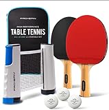 PRO-SPIN Tischtennisschläger Set - Mit Tischtennisnetz Für Jeden Tisch, Tischtennis bälle 3-Sterne, Tasche/Hülle | 2er-Set |...
