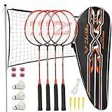 Fostoy Badmintonschläger, Badmintonschläger Set mit 4 Badmintonschlägern und 3 Federbällen, Tragetasche, Kohlefaser Komplettes...
